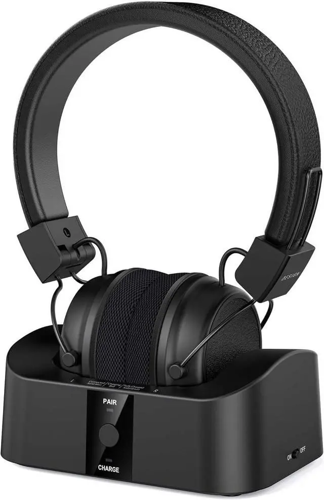 Main image of BTH02 Wireless Headphones for TV Watching with Bluetooth Transmitter Charging Dock, Wireless TV Headsets for Seniors, 100ft Range No Audio Delay