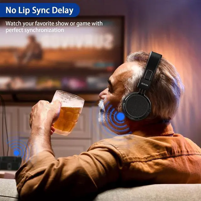 Alt view image 3 of 7 - BTH02 Wireless Headphones for TV Watching with Bluetooth Transmitter Charging Dock, Wireless TV Headsets for Seniors, 100ft Range No Audio Delay