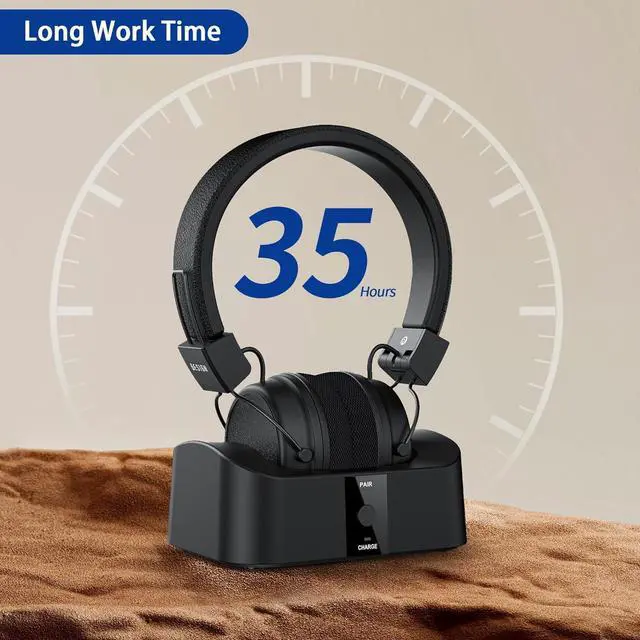 Alt view image 5 of 7 - BTH02 Wireless Headphones for TV Watching with Bluetooth Transmitter Charging Dock, Wireless TV Headsets for Seniors, 100ft Range No Audio Delay