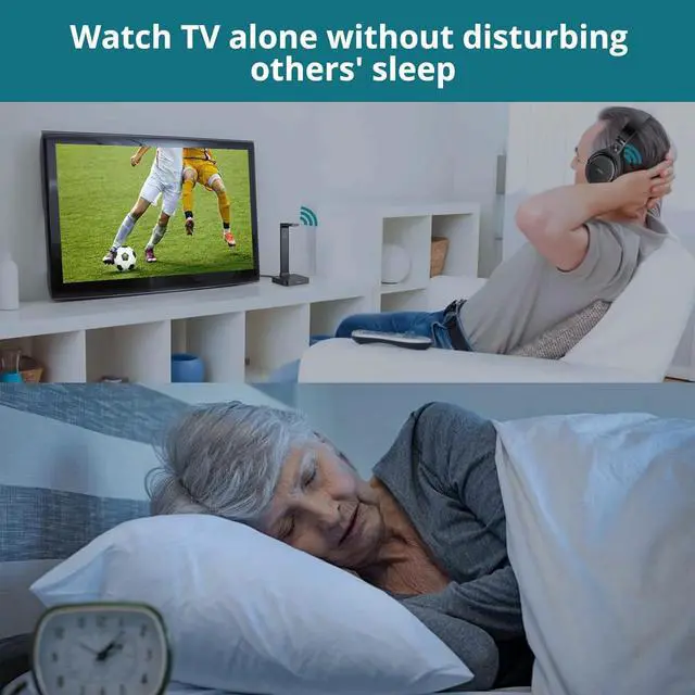 Alt view image 2 of 7 - Wireless Headphones for TV Watching with 2.4G RF Transmitter Charging Dock, Support Digital Optical 3.5mm Input, Optical Output, 100 Ft Range,20 Hour Rechargeable Battery Black with Red