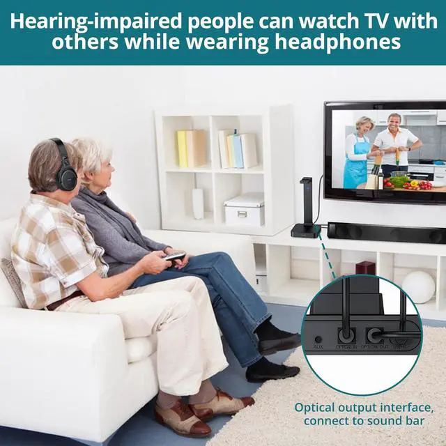 Alt view image 3 of 7 - Wireless Headphones for TV Watching with 2.4G RF Transmitter Charging Dock, Support Digital Optical 3.5mm Input, Optical Output, 100 Ft Range,20 Hour Rechargeable Battery Black with Red