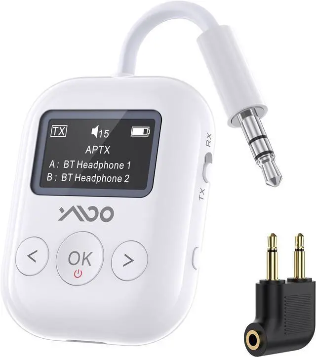 Main image of Upgraded Bluetooth 5.4 Transmitter Receiver for Airplane, Wireless Bluetooth Transmitter Travel Essentials,Supports to 2 AirPods/Headphones, 2-in-1 Adapter for Planes,TV,Car,Home Stereo (White)