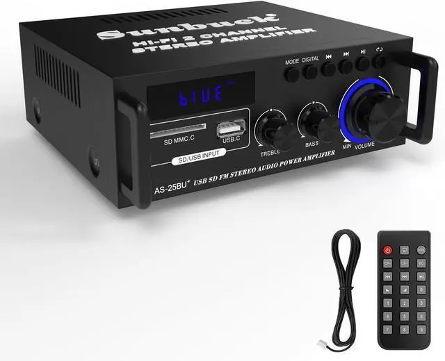 Main image of Small Stereo Amplifier, Optical/Coaxial Jacks for TV/CD/DVD/LP/PC, Support 192kHz Audio, Stereo Receivers for Home Audio, Max 300Wx2 Power, Bluetooth Compact System for Speakers, AS-25BU