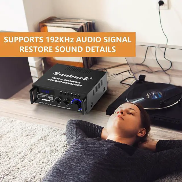 Alt view image 3 of 7 - Small Stereo Amplifier, Optical/Coaxial Jacks for TV/CD/DVD/LP/PC, Support 192kHz Audio, Stereo Receivers for Home Audio, Max 300Wx2 Power, Bluetooth Compact System for Speakers, AS-25BU