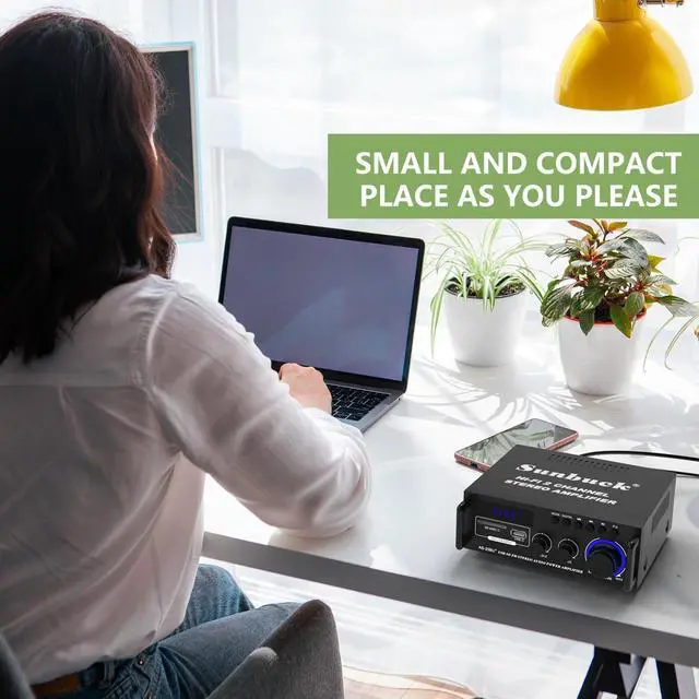Alt view image 6 of 7 - Small Stereo Amplifier, Optical/Coaxial Jacks for TV/CD/DVD/LP/PC, Support 192kHz Audio, Stereo Receivers for Home Audio, Max 300Wx2 Power, Bluetooth Compact System for Speakers, AS-25BU