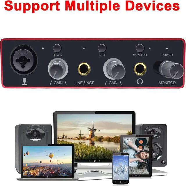 Alt view image 3 of 7 - Audio Interface USB Audio Interface with Mic Preamplifier USB Audio Mixer Recorder with 48V Phantom Power, 24 Bit, Support Tablet, Computers and Other Equipment Recording NO DAW Software included