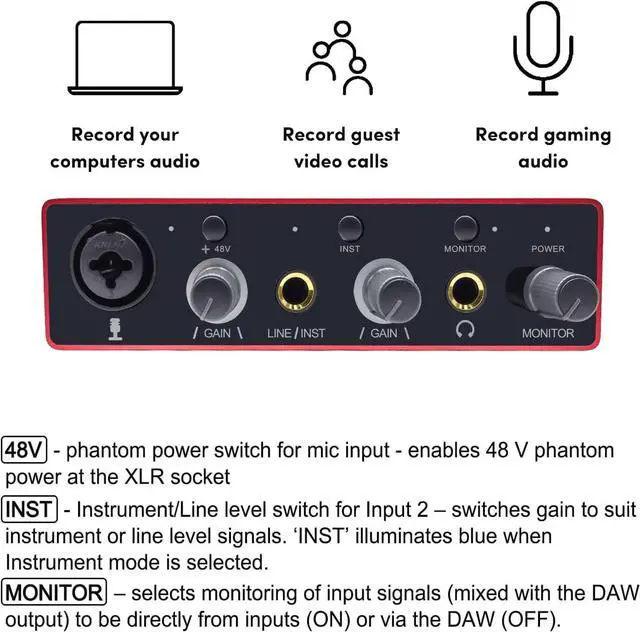 Alt view image 4 of 7 - Audio Interface USB Audio Interface with Mic Preamplifier USB Audio Mixer Recorder with 48V Phantom Power, 24 Bit, Support Tablet, Computers and Other Equipment Recording NO DAW Software included