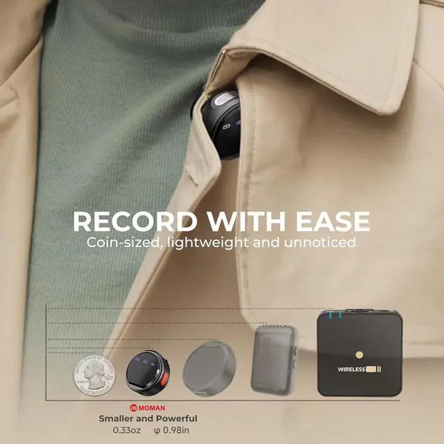 Alt view image 3 of 7 - Wireless Lavalier Microphone for iPhone/Android/Camera/Laptop/PC, Mini Clip/Magnetic Microphones for Lightning/USB-C/3.5mm, Active Noise Cancellation Lapel Lav Mic, 48H for Video Recording