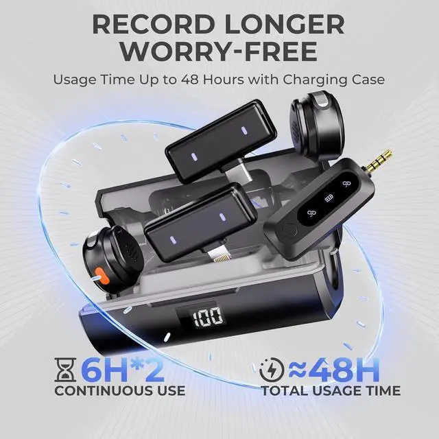 Alt view image 6 of 7 - Wireless Lavalier Microphone for iPhone/Android/Camera/Laptop/PC, Mini Clip/Magnetic Microphones for Lightning/USB-C/3.5mm, Active Noise Cancellation Lapel Lav Mic, 48H for Video Recording