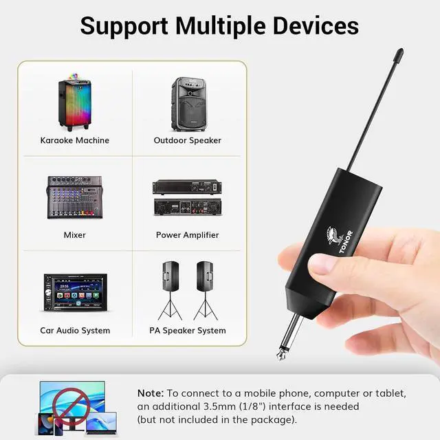 Alt view image 5 of 7 - UHF Wireless Microphone System with Dual Headset Microphones/Lavalier Lapel Mics, Bodypack Transmitters, Mini Rechargeable Receiver, 2x15 Channels 200ft Range, for Recording Speech PA Speaker