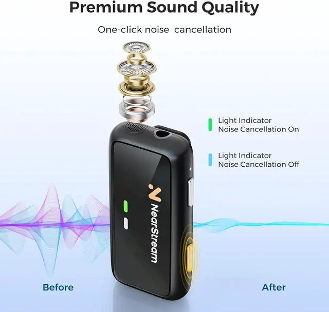 Alt view image 3 of 7 - Wireless Lavalier Microphone for iPhone/Android/DSLR/Camera/PC, Wireless Lapel Microphone System with Noise Cancellation, 656ft Transmission, LCD Display, 20H Battery Life (AWM20T)