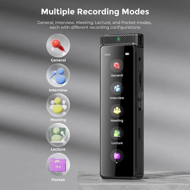 Alt view image 2 of 7 - 136GB Digital Voice Recorder with Playback, Innioasis R1 Full Touchscreen Voice Recorder with AI ligent Transcription and Bluetooth, Voice Activated Sound Audio Recorder Device with Mic (Black)