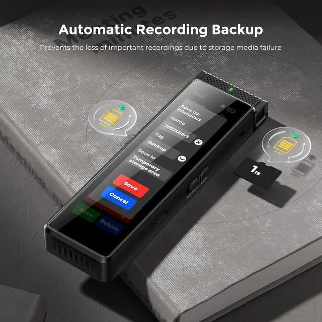 Alt view image 3 of 7 - 136GB Digital Voice Recorder with Playback, Innioasis R1 Full Touchscreen Voice Recorder with AI ligent Transcription and Bluetooth, Voice Activated Sound Audio Recorder Device with Mic (Black)