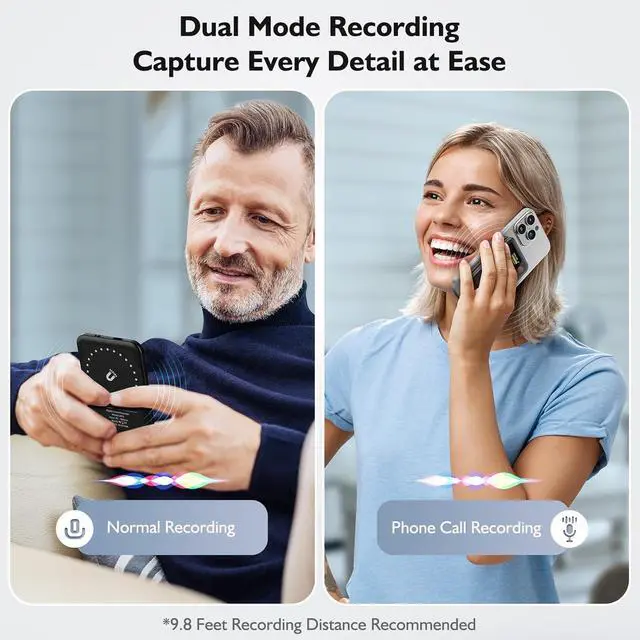 Alt view image 4 of 7 - AI Voice Recorder with Transcribe Summarize: Note APP Control, 30H Continuous Recording, 64GB Memory Support 100+ Languages, for Calls, Lectures, Meetings by DT