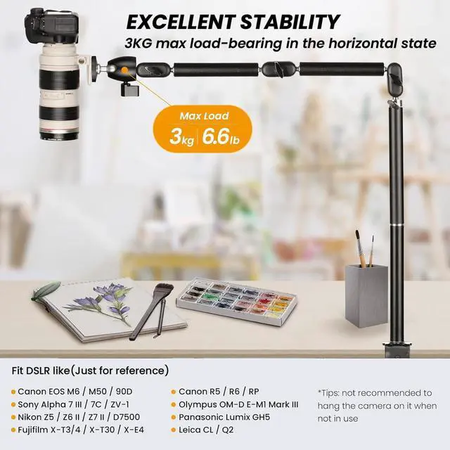 Alt view image 2 of 7 - Desk Camera Mount Stand Heavy Duty Articulated Camera Arm Articulating Table Mount Camera Stand Adjustable Flexible Gear Joints TKA01-L