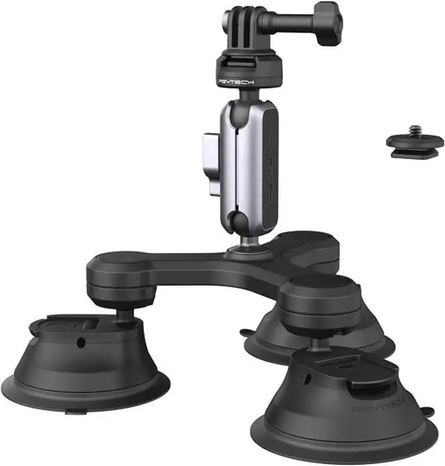 Main image of CapLock Triple Suction Mount Compatible for DJI OSMO Action 4/3/2, Gopro Hero 11/10/9/8 with 1/4"-20 Standard Thread Adapter, Action Camera and Smartphones for Insta360 ONE RS/R/ONE X3/X2