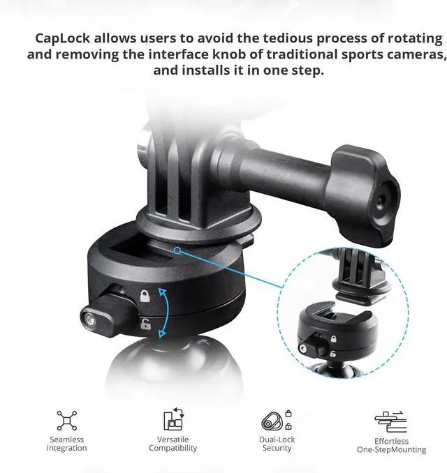 Alt view image 2 of 7 - CapLock Triple Suction Mount Compatible for DJI OSMO Action 4/3/2, Gopro Hero 11/10/9/8 with 1/4"-20 Standard Thread Adapter, Action Camera and Smartphones for Insta360 ONE RS/R/ONE X3/X2