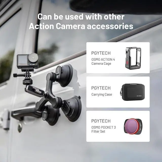 Alt view image 5 of 7 - CapLock Triple Suction Mount Compatible for DJI OSMO Action 4/3/2, Gopro Hero 11/10/9/8 with 1/4"-20 Standard Thread Adapter, Action Camera and Smartphones for Insta360 ONE RS/R/ONE X3/X2