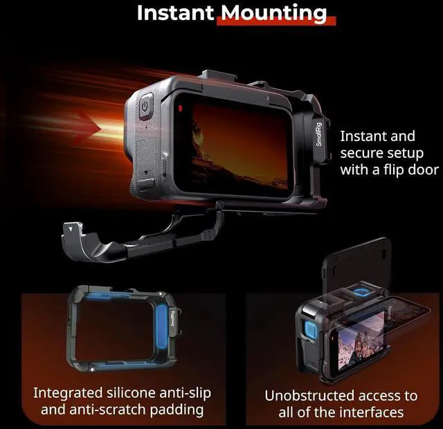 Alt view image 3 of 7 - Utility Frame Cage for Insta360 Ace Pro 2 / Ace Pro, Supports Horizontal and Vertical Shooting, Action Camera Mounting Frame with Mounting Claw and Cold Shoe for Video Light Microphone - 5000