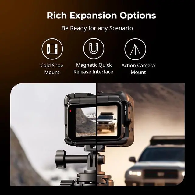 Alt view image 4 of 7 - Utility Frame Cage for Insta360 Ace Pro 2 / Ace Pro, Supports Horizontal and Vertical Shooting, Action Camera Mounting Frame with Mounting Claw and Cold Shoe for Video Light Microphone - 5000