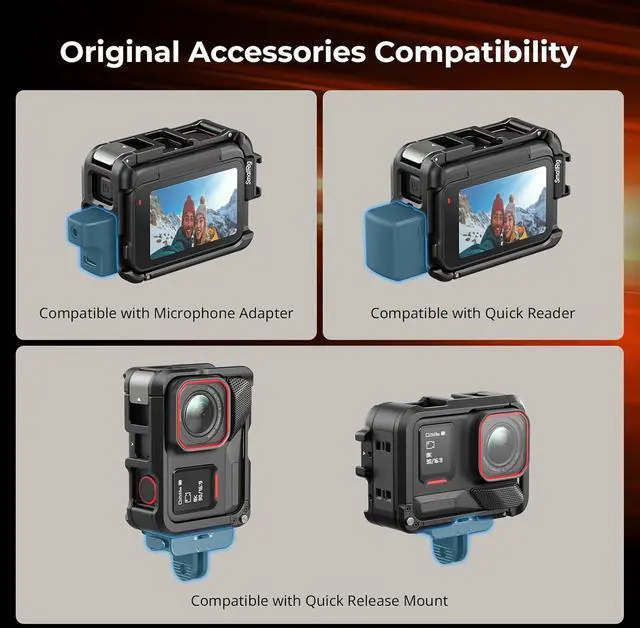 Alt view image 6 of 7 - Utility Frame Cage for Insta360 Ace Pro 2 / Ace Pro, Supports Horizontal and Vertical Shooting, Action Camera Mounting Frame with Mounting Claw and Cold Shoe for Video Light Microphone - 5000