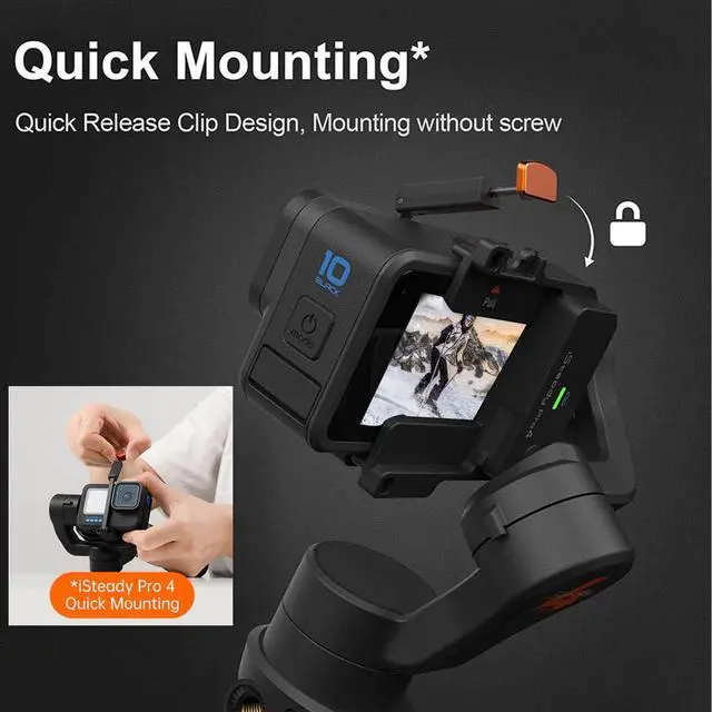 Alt view image 4 of 7 - iSteady Pro 4 3-Axis Gimbal Stabilizer for GoPro 13/12/11/10/9 8/7/6/5, for Osmo Action and Other Action Cameras,Support Bluetooth & Cable Control, IPX4 Splash Proof with Tripod