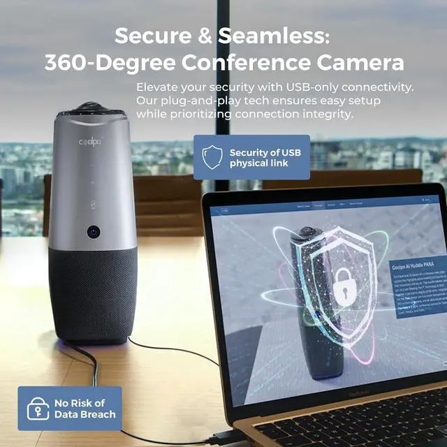 Alt view image 6 of 7 - Webcam, 360 Conference Room Camera, 4K All-in-one Video Conferencing System with Speaker, Microphone, AI Speaker Tracking, Noise Cancellation, Teams, Zoom, PANA 5ft USB Cable