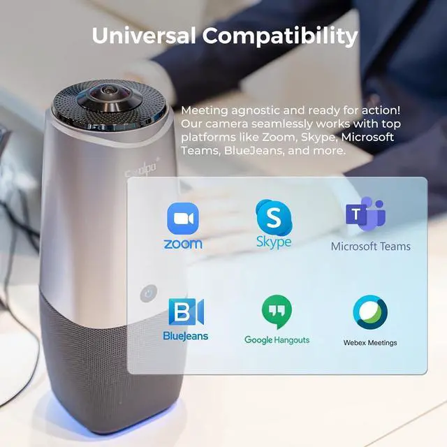 Alt view image 7 of 7 - Webcam, 360 Conference Room Camera, 4K All-in-one Video Conferencing System with Speaker, Microphone, AI Speaker Tracking, Noise Cancellation, Teams, Zoom, PANA 5ft USB Cable