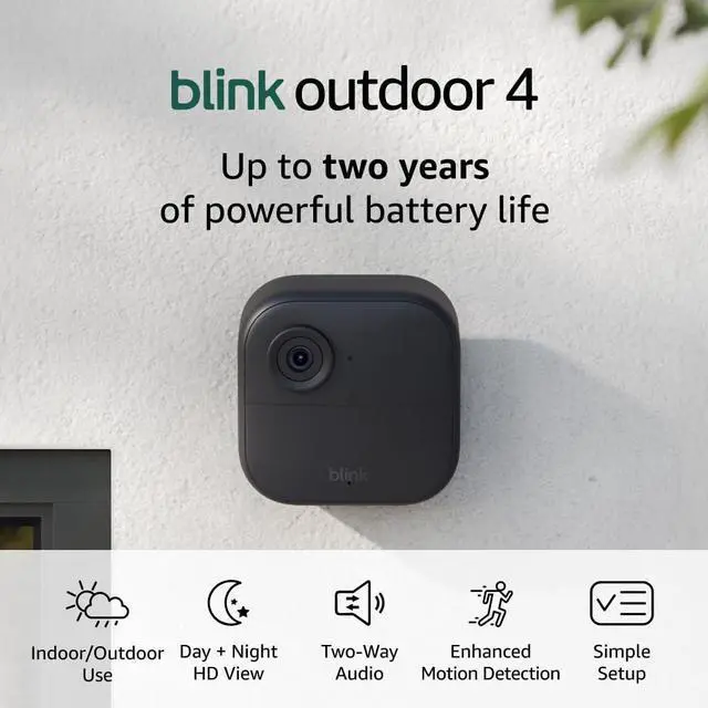 Main image of Blink Outdoor 4 (newest model), Wire-free smart security camera, two-year battery life, two-way audio, HD live view, enhanced motion detection, Works with Alexa  2 camera system