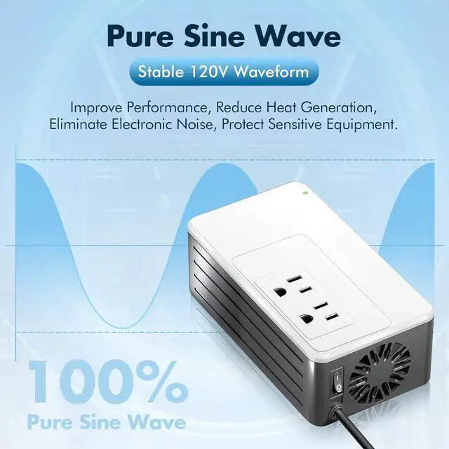 Alt view image 7 of 7 - 1200W Universal Travel Adapter Converter Step-Down 220V to 110V, 2 lbs Light Weight, Stable Pure Sine Wave, for Hair dryers, straighteners, Curling Irons, Coffee Makers (White)