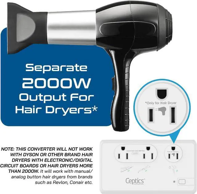 Alt view image 4 of 7 - Voltage Converter for Travel, 220V to 110V Converter w/Type C, E/F, G, I Plugs, 2000W Outlet for Hair Dryers, 4 USB w/ 1 USB-C PD 18W Fast Charge, for Curling Iron, Straightener, Chargers