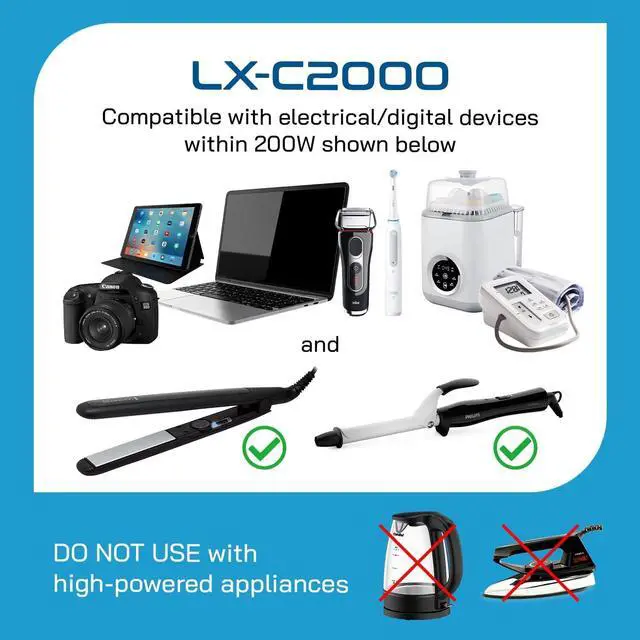 Alt view image 7 of 7 - Voltage Converter for Travel, 220V to 110V Converter w/Type C, E/F, G, I Plugs, 2000W Outlet for Hair Dryers, 4 USB w/ 1 USB-C PD 18W Fast Charge, for Curling Iron, Straightener, Chargers