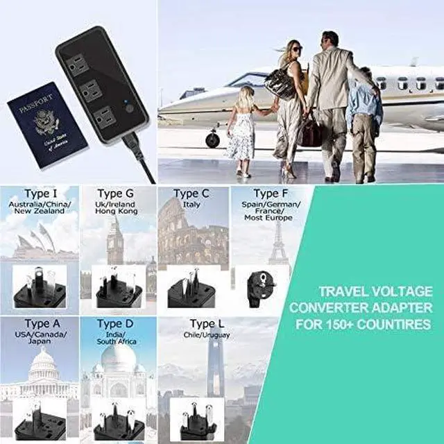 Alt view image 5 of 7 - 2300W Voltage Converter 220V to 110V Universal Travel Adapter/Power Converte with 3 USB Ports 3 AC Outlets 1 Type-C in EU/UK/AU/US/IT/South Africa More Than 150 Countries Over The World (Black)