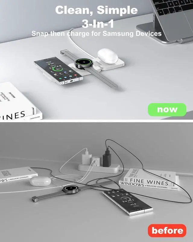 Alt view image 6 of 7 - 3 in 1 Wireless Charging Station for Samsung, KU XIU X55 Ultra Magnetic Travel Charger Stand for Galaxy S24 Ultra S23 S22 Note 20 Z Fold Flip 6 5, Galaxy Watch Ultra 7 6 5, Galaxy Buds, White