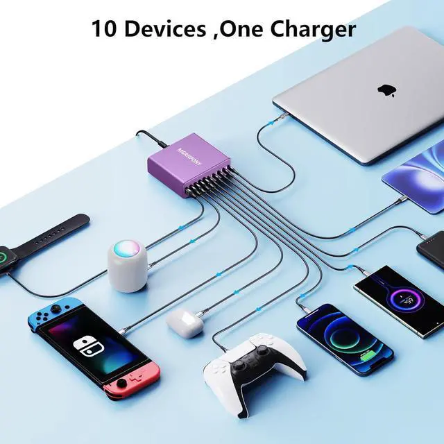 Alt view image 4 of 6 - 320W USB C Charger Block, 10-Port USB C Charging Station GaN III PD 65W Laptop Fast Charger Adapter for MacBook Pro/Air, , iPad, iPhone, Samsung Galaxy (Purple)