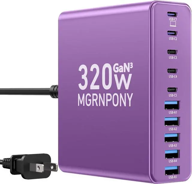Main image of 320W USB C Charger Block, 10-Port USB C Charging Station GaN III PD 65W Laptop Fast Charger Adapter for MacBook Pro/Air, , iPad, iPhone, Samsung Galaxy (Purple)