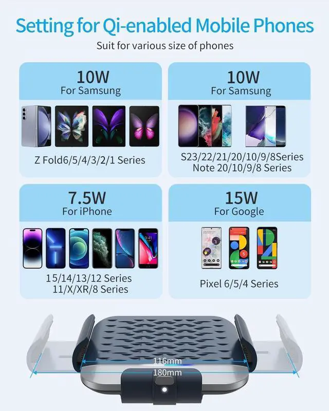 Alt view image 4 of 7 - Wireless Car Charger for Samsung Galaxy Z Fold 6/5/4/3, Dual CoilsFast Charging Phone Car Mount for Christmas, Auto-Clamping Air Vent Dashboard Car Phone Holder for Galaxy Z Fold/Note