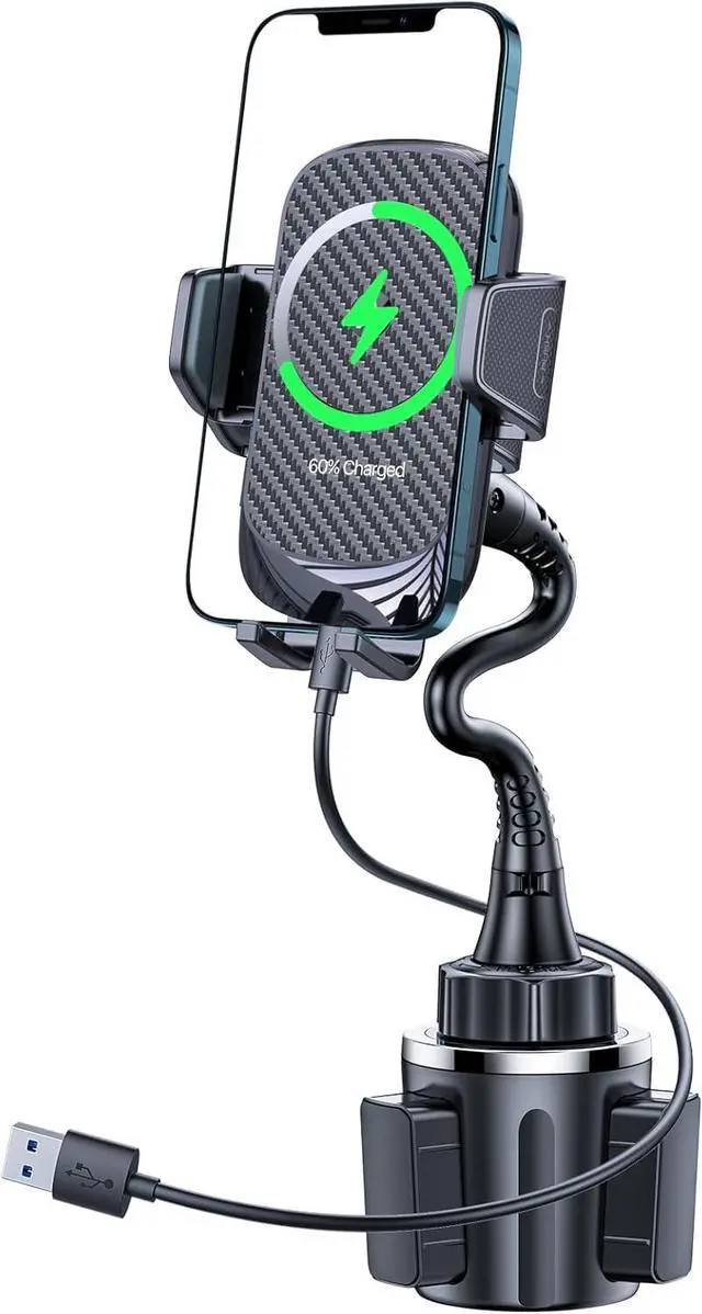 Main image of 15in Wireless Car Charger, [Upgraded Secure Chip] Qi Car Cup Phone Mount with Adapter Adjustable Gooseneck Cup Holder Charger Compatible with iPhone 14 13 12 Pro Max S22 S21