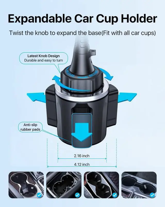 Alt view image 4 of 7 - 15in Wireless Car Charger, [Upgraded Secure Chip] Qi Car Cup Phone Mount with Adapter Adjustable Gooseneck Cup Holder Charger Compatible with iPhone 14 13 12 Pro Max S22 S21
