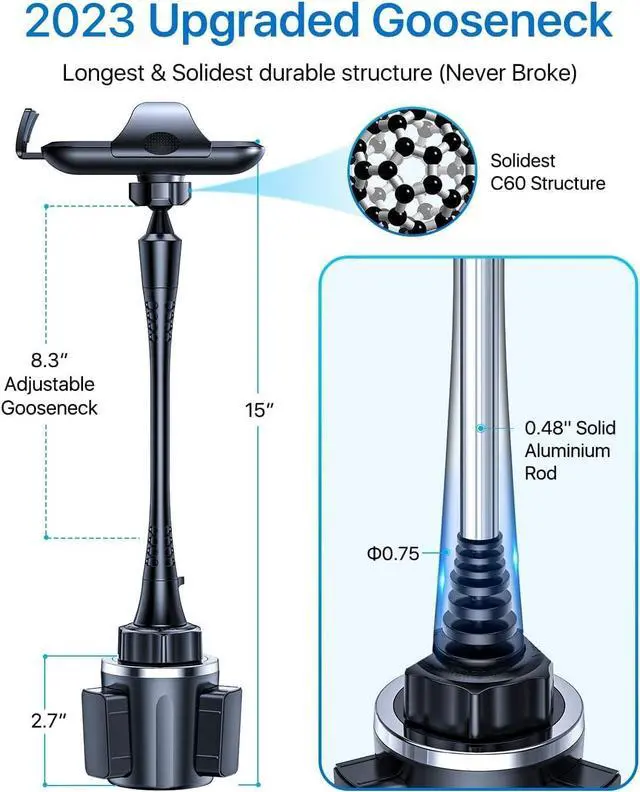 Alt view image 5 of 7 - 15in Wireless Car Charger, [Upgraded Secure Chip] Qi Car Cup Phone Mount with Adapter Adjustable Gooseneck Cup Holder Charger Compatible with iPhone 14 13 12 Pro Max S22 S21