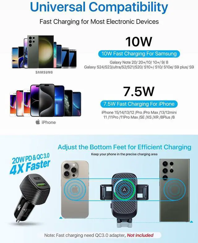 Alt view image 6 of 7 - 15in Wireless Car Charger, [Upgraded Secure Chip] Qi Car Cup Phone Mount with Adapter Adjustable Gooseneck Cup Holder Charger Compatible with iPhone 14 13 12 Pro Max S22 S21