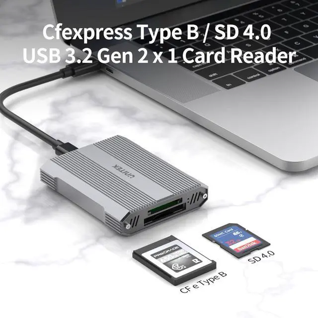 Alt view image 5 of 7 - Type B and SD4.0 UHS-II Dual-Slot Memory Card Reader, 10Gbps USB 3.2 Gen 2, CF Express Reader for CFexpress Type B/SD/SDHC/SDXC/SDUC, Plug and Play, Compatible with Windows/Mac/Linux/Android