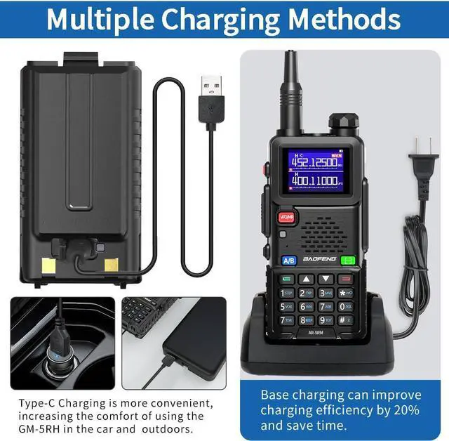 Alt view image 5 of 7 - 5RM Ham Radio 10W Long Range Handheld NOAA Weather Receiver 2500mAh Battery Rechargeable Walkie Talkies with Programming Cable,Speaker Mic,Type-C Charging,2 Pack