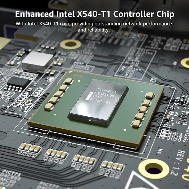 Alt view image 3 of 7 - 10G PCI-E Network Card Single RJ45 Port, 10G NIC with  X540-T1 Conrtoller, VIMIN 10Gb Base-T Ethernet Network Card Compatible with PCI Express X8, X16, Support Windows/Windows Server/Linux/VMware