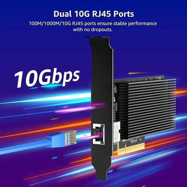 Alt view image 2 of 7 - 10G PCI-E Network Card Single RJ45 Port, 10G NIC with  X540-T1 Conrtoller, VIMIN 10Gb Base-T Ethernet Network Card Compatible with PCI Express X8, X16, Support Windows/Windows Server/Linux/VMware