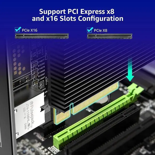 Alt view image 6 of 7 - 10G PCI-E Network Card Single RJ45 Port, 10G NIC with  X540-T1 Conrtoller, VIMIN 10Gb Base-T Ethernet Network Card Compatible with PCI Express X8, X16, Support Windows/Windows Server/Linux/VMware