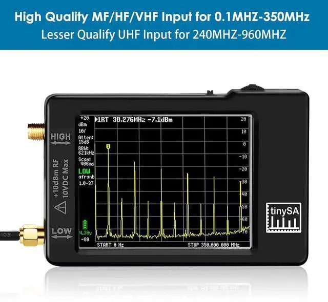 Alt view image 3 of 7 - Portable Tinysa Spectrum Analyzer, AURSINC V0.3.1 Handheld Frequency Analyzer, Signal Generator 100kHz to 960MHz MF/HF/VHF UHF Input ESD Protected Function with 2.8 inch Touchscreen