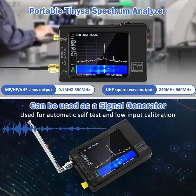 Alt view image 4 of 7 - Portable Tinysa Spectrum Analyzer, AURSINC V0.3.1 Handheld Frequency Analyzer, Signal Generator 100kHz to 960MHz MF/HF/VHF UHF Input ESD Protected Function with 2.8 inch Touchscreen