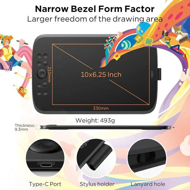 Alt view image 3 of 7 - Upgrade M908 10x6.25Drawing Tablet,Graphics Tablet with 8 Hot Keys & Scroll Wheel,Battery Free Stylus of 16K Levels Pressure Sensitivity Drawing Pad Compatible with Windows/Mac/Android Art Tablet