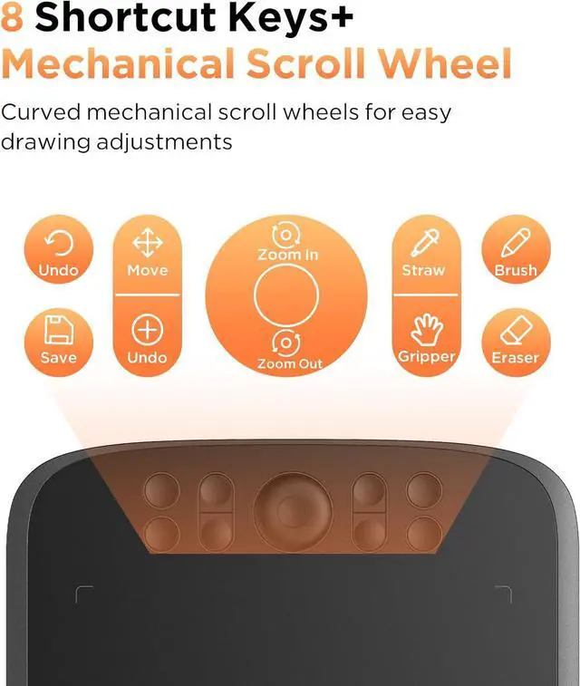 Alt view image 4 of 7 - Upgrade M908 10x6.25Drawing Tablet,Graphics Tablet with 8 Hot Keys & Scroll Wheel,Battery Free Stylus of 16K Levels Pressure Sensitivity Drawing Pad Compatible with Windows/Mac/Android Art Tablet